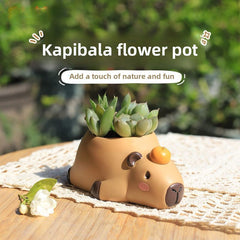 Creative Personalized Capybara Succulent Pot, Balcony Garden Desktop Pen Holder Decor Figurine
