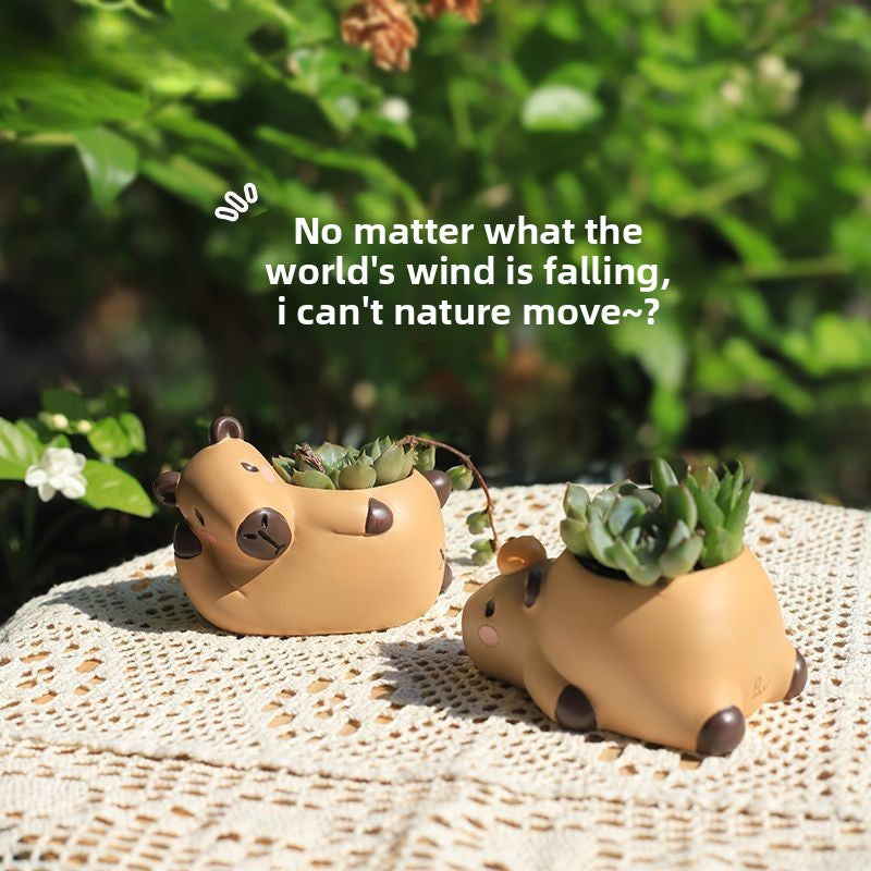 Creative Personalized Capybara Succulent Pot, Balcony Garden Desktop Pen Holder Decor Figurine