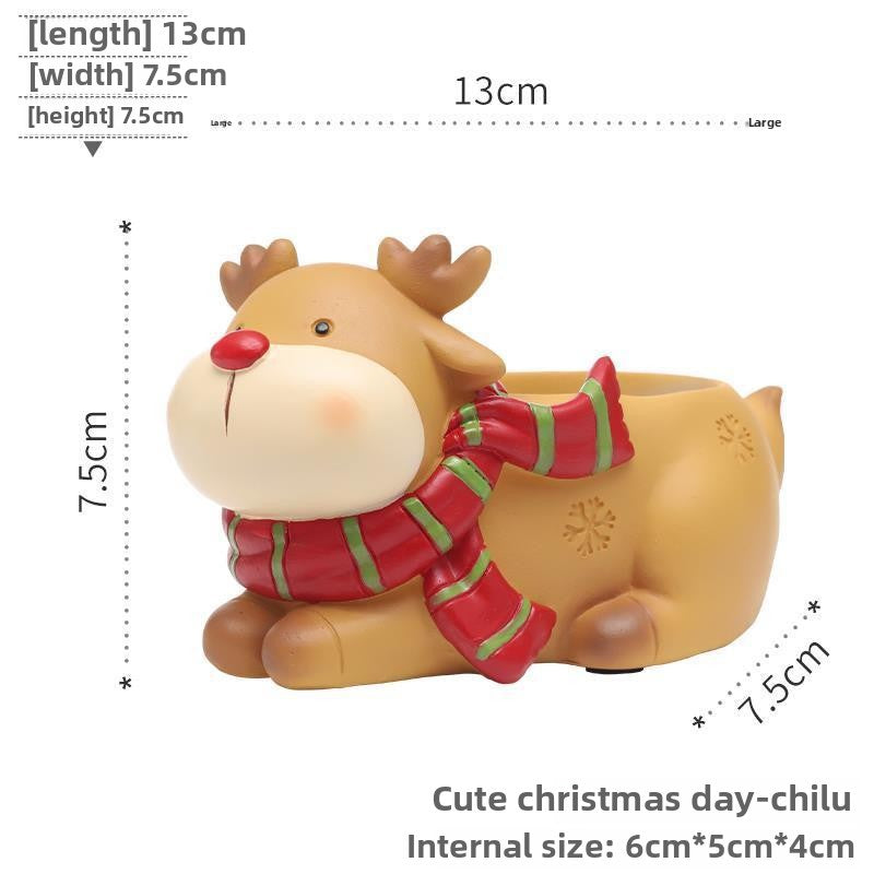 Cute Cartoon Christmas Reindeer Little Cat Small Animal Succulent Pot, American Style Balcony Garden Decor Gift