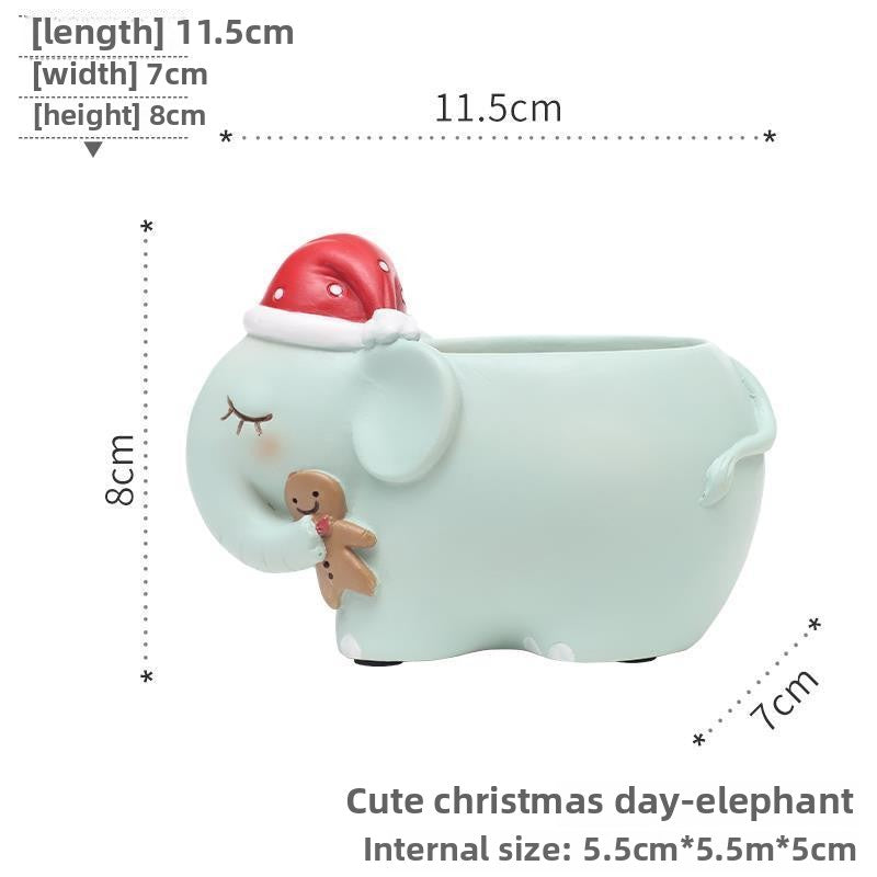 Cute Cartoon Christmas Reindeer Little Cat Small Animal Succulent Pot, American Style Balcony Garden Decor Gift