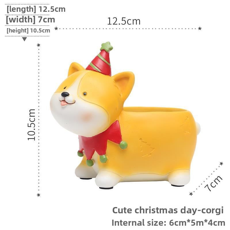 Cute Cartoon Christmas Reindeer Little Cat Small Animal Succulent Pot, American Style Balcony Garden Decor Gift