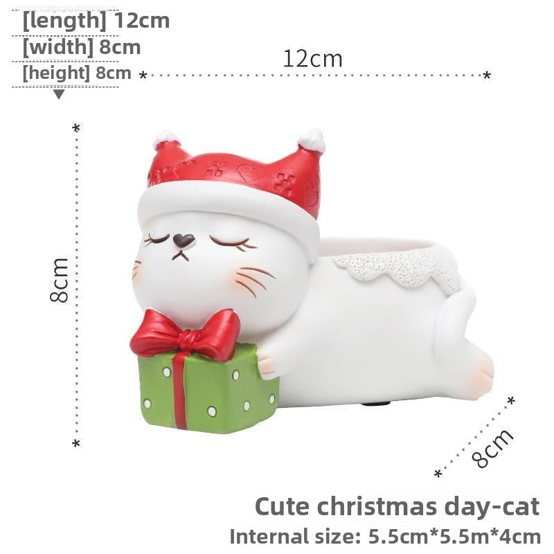 Cute Cartoon Christmas Reindeer Little Cat Small Animal Succulent Pot, American Style Balcony Garden Decor Gift