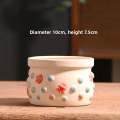 Spring Dot Ceramic Succulent Pot, Simple Home Balcony Terracotta Coarse Pottery Small Planter