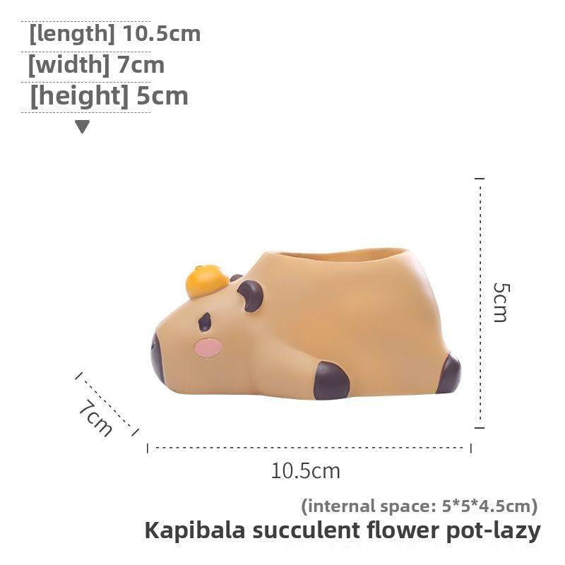 Creative Personalized Capybara Succulent Pot, Balcony Garden Desktop Pen Holder Decor Figurine