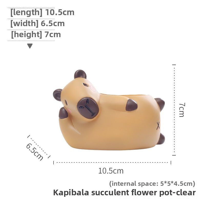 Creative Personalized Capybara Succulent Pot, Balcony Garden Desktop Pen Holder Decor Figurine