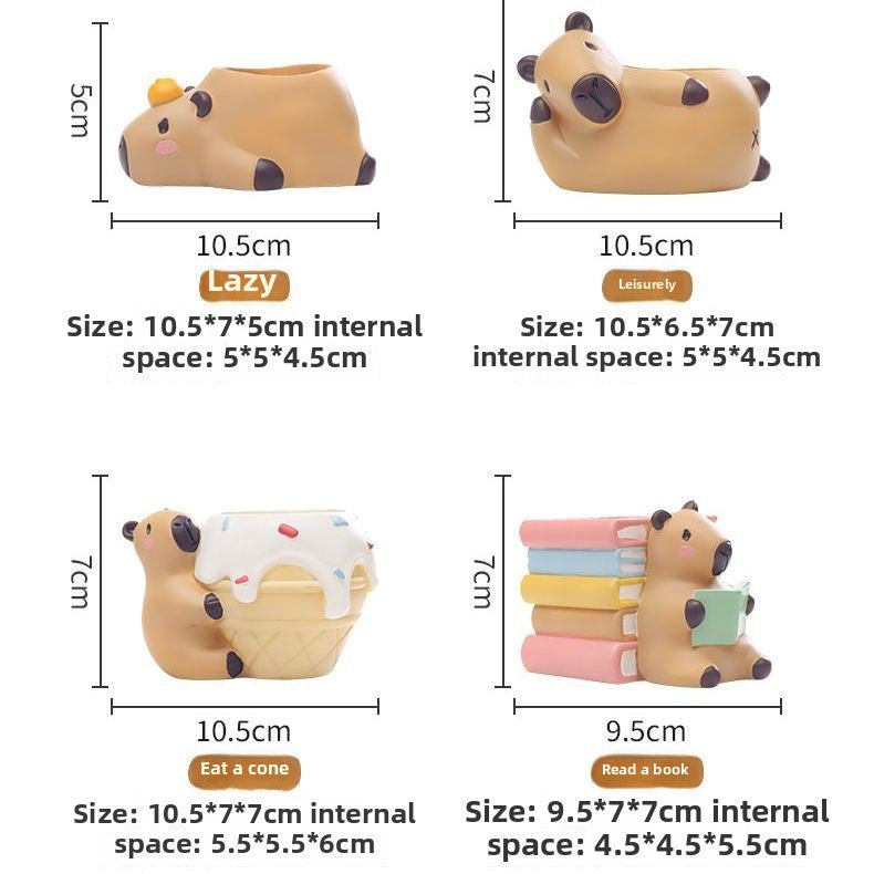 Creative Personalized Capybara Succulent Pot, Balcony Garden Desktop Pen Holder Decor Figurine