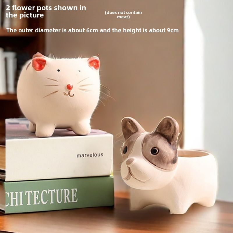 Cute Animal Succulent Pot Set, Creative Coarse Pottery Simple Home Durable High Aesthetic Decor