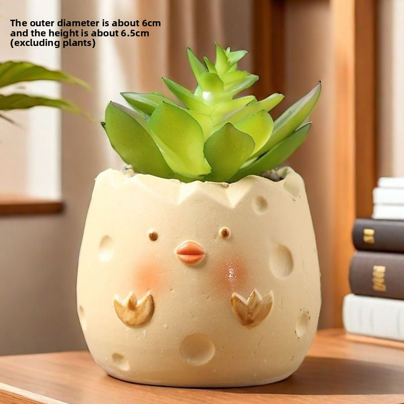 Cute Animal Succulent Pot Set, Creative Coarse Pottery Simple Home Durable High Aesthetic Decor