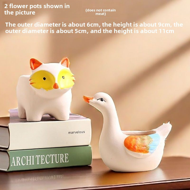 Cute Animal Succulent Pot Set, Creative Coarse Pottery Simple Home Durable High Aesthetic Decor