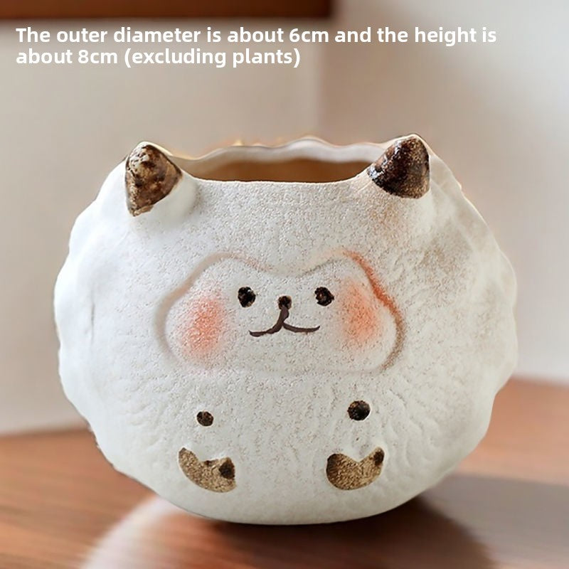 Cute Animal Succulent Pot Set, Creative Coarse Pottery Simple Home Durable High Aesthetic Decor